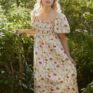 EDDY AURORA PUFF SLEEVE MAXI DRESS IN ALABASTER MULTICOLOR FLORAL, SIZE XL